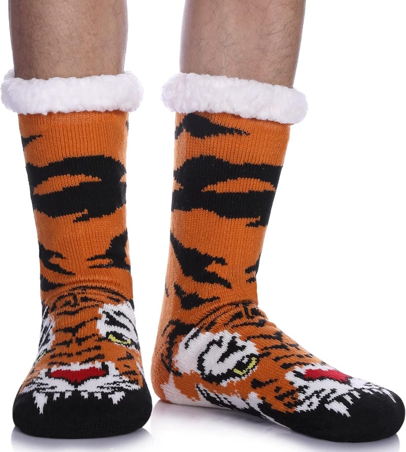 LINEMIN Mens Warm Slipper Socks Soft Cozy Fuzzy Fleece-Lined Winter Non Slip Indoor Christmas Socks - Image 1